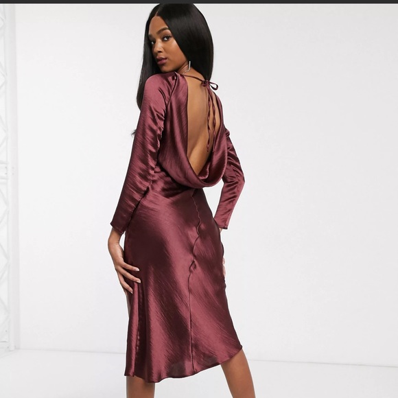 Plum Slip Midi Dress with Long Sleeves Size 14 - Picture 6 of 6